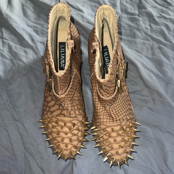 Liliana snake print with gold hardware 3” heel booties - Picture 2 of 14